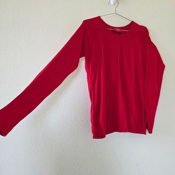 Athleta Long Sleeve Perforated Activewear Top Womens Large Red Nylon Workout - Picture 3 of 7